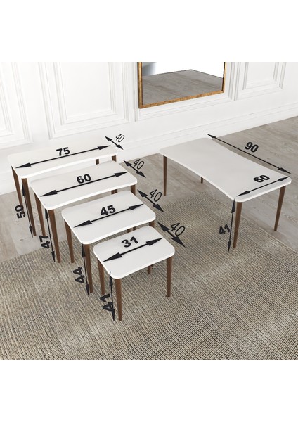 Aleyna Orta Sehpa ve Zigon Sehpa Ahşap Ayaklı Çay Kahve Sehpası Xl 5'li Salon Seti - Sonomo