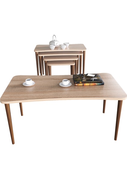 Aleyna Orta Sehpa ve Zigon Sehpa Ahşap Ayaklı Çay Kahve Sehpası Xl 5'li Salon Seti - Sonomo