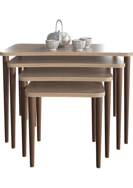 Aleyna Orta Sehpa ve Zigon Sehpa Ahşap Ayaklı Çay Kahve Sehpası Xl 5'li Salon Seti - Sonomo