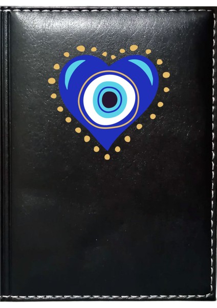 Kişiye Özel Nazar Boncuğu 1 Görselli Siyah Ruhsat Kabı