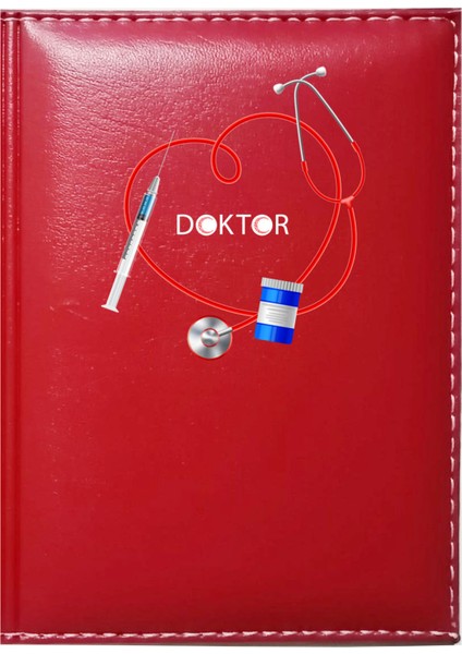Kişiye Özel Doktor 6 Görselli Kırmızı Ruhsat Kabı