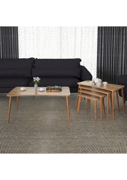 Aleyna 5li Orta Sehpa ve Zigon Sehpa Ahşap Ayaklı Çay Kahve Sehpası Xl Salon Seti – Çam fiyatları