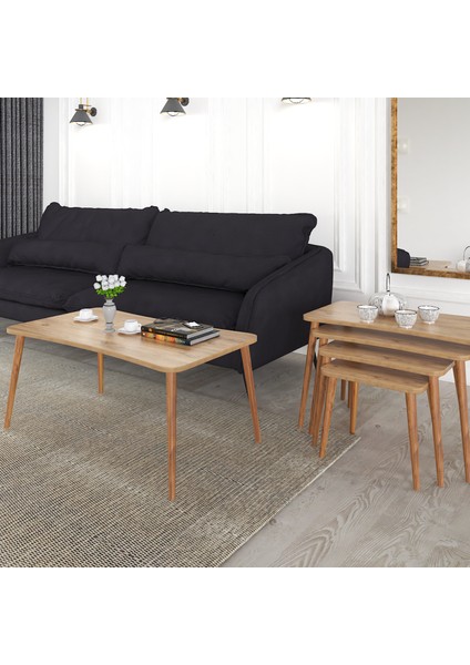 Aleyna 5li Orta Sehpa ve Zigon Sehpa Ahşap Ayaklı Çay Kahve Sehpası Xl Salon Seti – Çam fırsatları