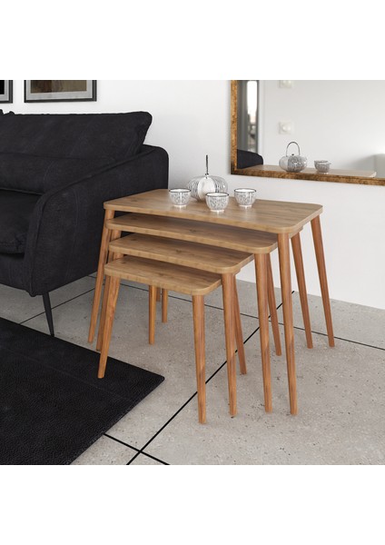 Aleyna 5li Orta Sehpa ve Zigon Sehpa Ahşap Ayaklı Çay Kahve Sehpası Xl Salon Seti – Çam indirimleri