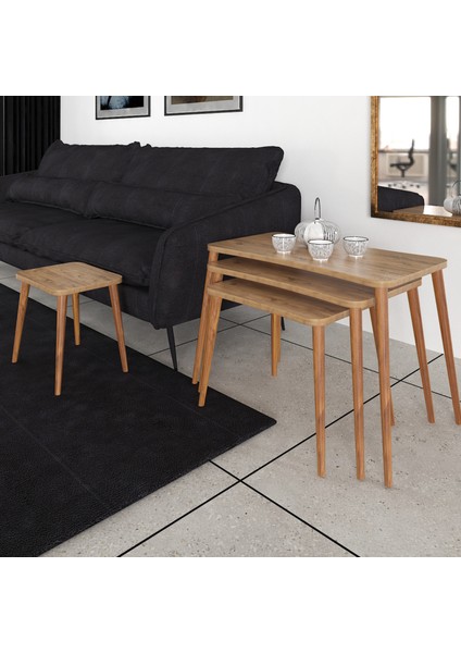 Aleyna 5li Orta Sehpa ve Zigon Sehpa Ahşap Ayaklı Çay Kahve Sehpası Xl Salon Seti – Çam