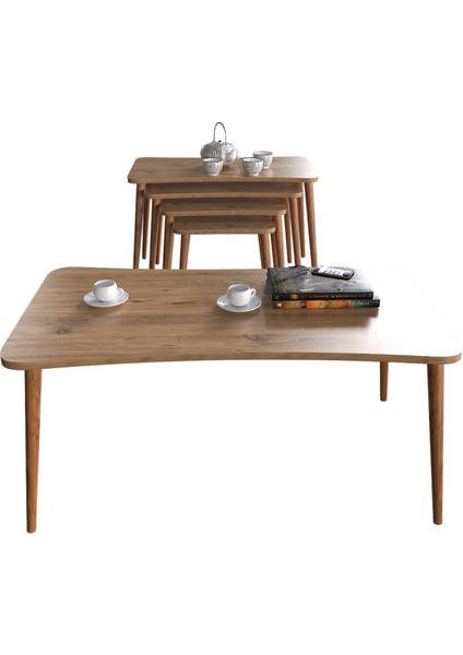 Aleyna 5li Orta Sehpa ve Zigon Sehpa Ahşap Ayaklı Çay Kahve Sehpası Xl Salon Seti – Çam