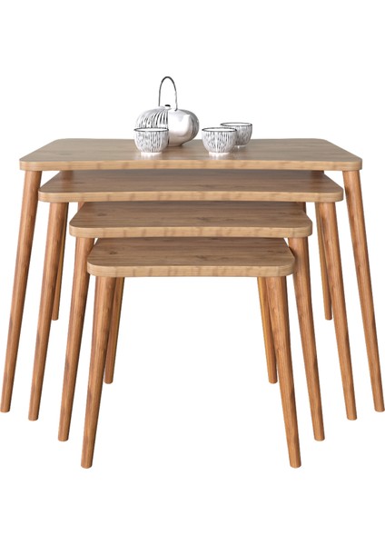 Aleyna 5li Orta Sehpa ve Zigon Sehpa Ahşap Ayaklı Çay Kahve Sehpası Xl Salon Seti – Çam