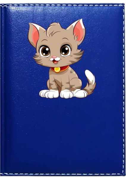 Kişiye Özel Sevimli Kedi 4 Görselli Lacivert Ruhsat Kabı