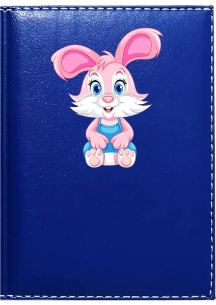 Kişiye Özel Sevimli Tavşan 3 Görselli Lacivert Ruhsat Kabı