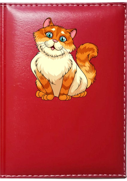 Kişiye Özel Sevimli Kedi 3 Görselli Kırmızı Ruhsat Kabı