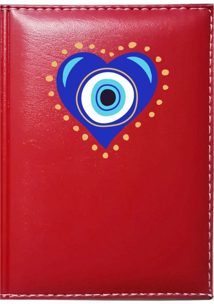 Kişiye Özel Nazar Boncuğu 2 Görselli Kırmızı Ruhsat Kabı