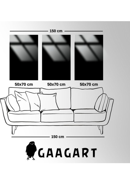 3lü Metal Çerçeveli Cam Tablo Seti Gümüş Siyah Üçgen Kompozisyonu indirimleri