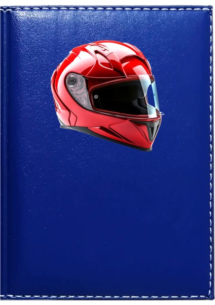 Kişiye Özel Kask Görselli Lacivert Ruhsat Kabı