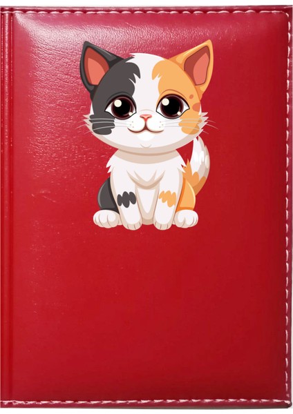 Kişiye Özel Sevimli Kedi 1 Görselli Kırmızı Ruhsat Kabı