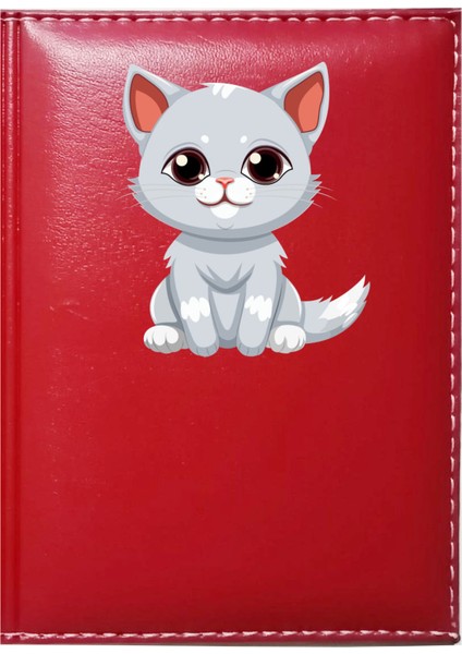 Kişiye Özel Sevimli Kedi 2 Görselli Kırmızı Ruhsat Kabı