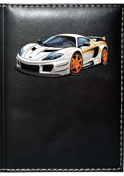 Kişiye Özel Beyaz Araba Görselli Siyah Ruhsat Kabı