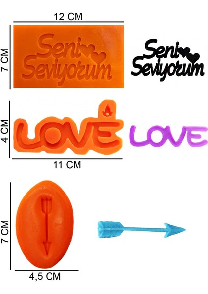 Aşk Set Silikon Şeker Hamuru, Sabun, Mum Kalıp