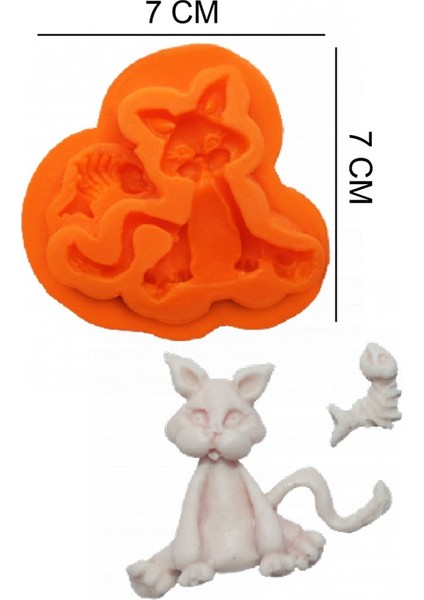Kedi ve Balık Silikon Şeker Hamuru, Sabun, Mum Kalıp