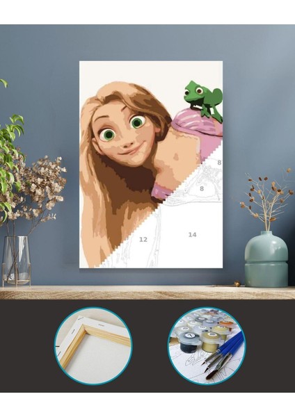 Rapunzel Sayılarla Boyama Tuval Seti Fırça Boya Dahil Çıtalı 40X50 cm