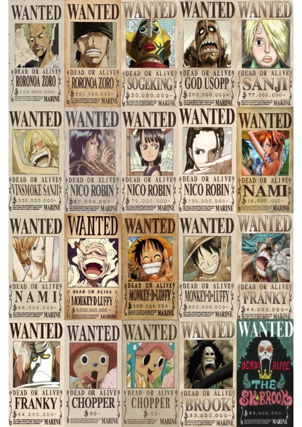 One Piece Wanted Poster Seti Anime Kraft Poster 14.5CMX10CM