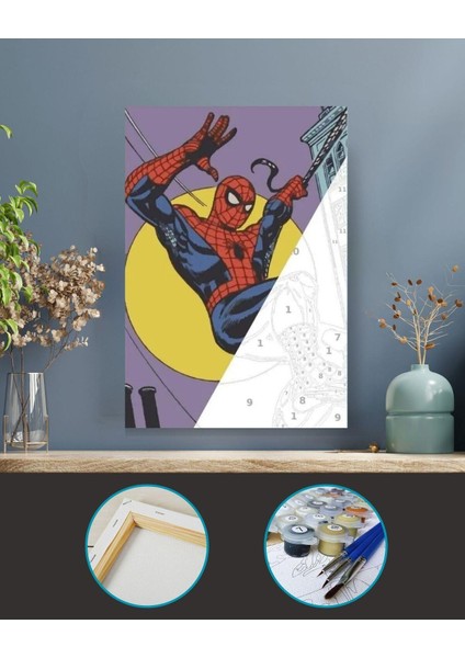 Spiderman Sayılarla Boyama Tuval Seti Fırça Boya Dahil Çıtalı 40X50 cm