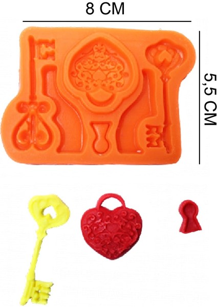 Anahtar Kalp Kilit Silikon Şeker Hamuru, Sabun, Mum Kalıp