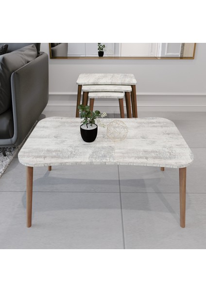 Esma Orta Sehpa ve Zigon Sehpa 4'lü Ahşap Ayaklı Salon Seti Sehpa - Kristal