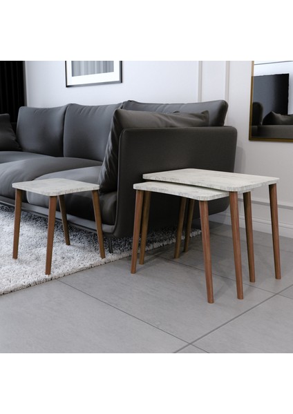 Esma Orta Sehpa ve Zigon Sehpa 4'lü Ahşap Ayaklı Salon Seti Sehpa - Kristal indirimleri