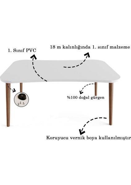 Esma Orta Sehpa ve Zigon Sehpa 4'lü Ahşap Ayaklı Salon Seti Sehpa - Kristal