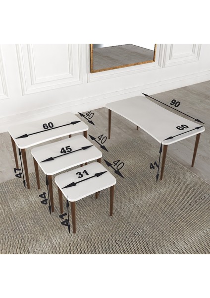 Esma Orta Sehpa ve Zigon Sehpa 4'lü Ahşap Ayaklı Salon Seti Sehpa - Kristal