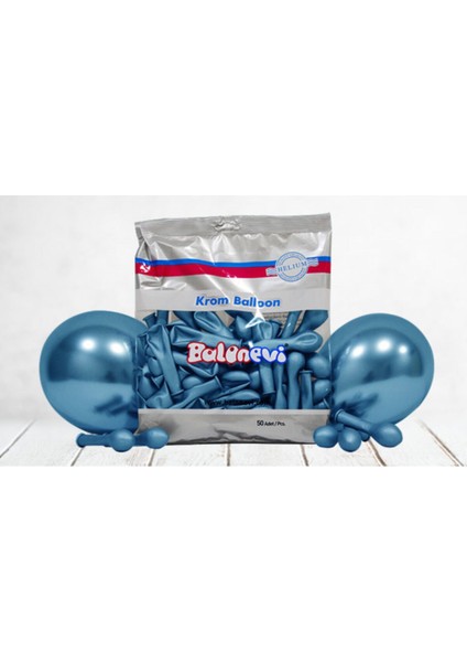 6 Inç Küçük Boy Krom Balon 10 Adet Mavi