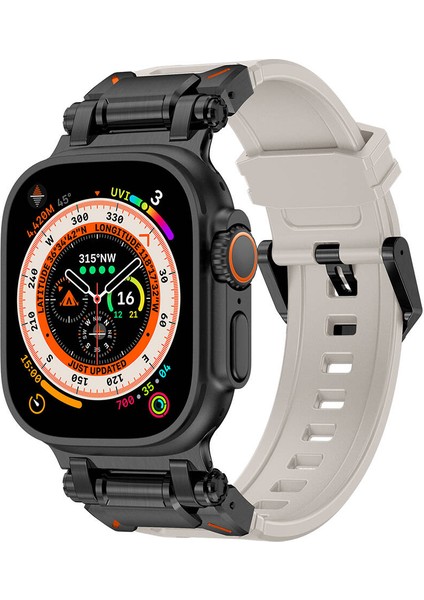 Watch Ultra 49MM Uyumlu KRD-101 Titanyum Metal Başlıklı Silikon Kordon-Siyah fiyatları