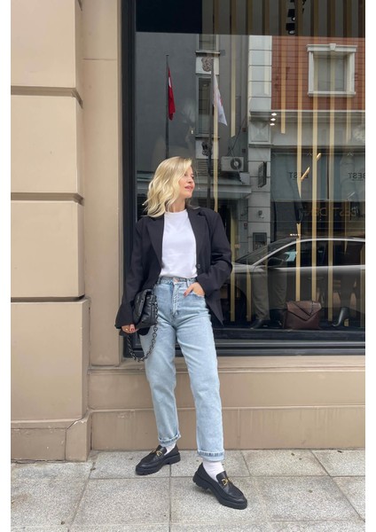 Siyah Kruvaze Yaka Astarlı Vatkalı Blazer Ceket