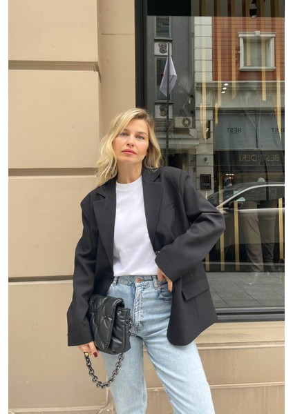 Siyah Kruvaze Yaka Astarlı Vatkalı Blazer Ceket fiyatları