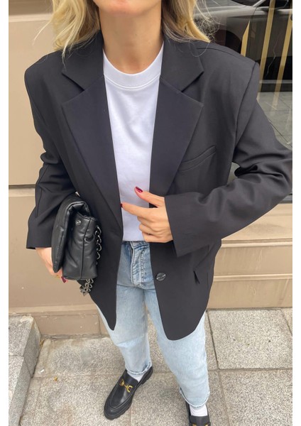 Siyah Kruvaze Yaka Astarlı Vatkalı Blazer Ceket indirimleri
