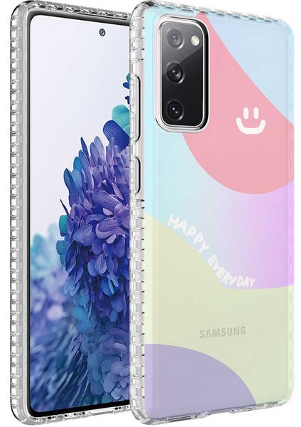 Samsung Galaxy S20 Fe Uyumlu Airbag Kenarlı Renkli Desenli Silikon Elegans Kapak-No7