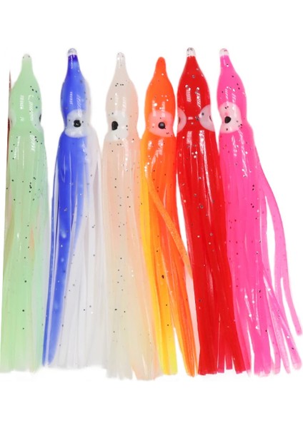 Silikon Ahtapot Fosforlu Glow Beyaz Yapay Yem Olta Takımı, Çapari, Jig Yapım Malzemesi 9 cm 5 Adet