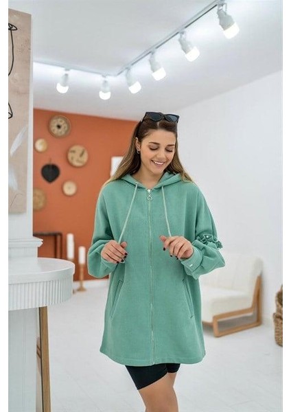 Elbee Fashion Woman Inci Detaylı ve Kapüşonlu Hırka - Mint