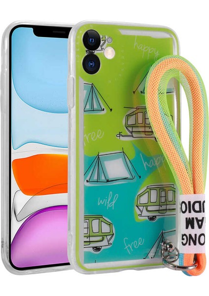 Apple iPhone 11 - Uyumlu Desenli El Askılı Iplitech Astana Silikon Kapak-Kamp