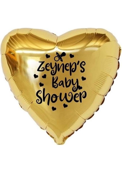 18 Inç Gold Renk Kişiye Özel Baby Showers Yazılı Emzik-Kalp Figürlü Kalp Folyo Balon