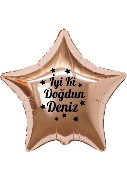 18 Inç Rose Gold Renk Kişiye Özel Iyi Ki Doğdun Yazılı Yıldız Figürlü Yıldız Folyo Balon