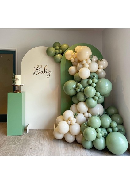 Pastel Küf Yeşili ve Sütlü Kahve Balon Zinciri 100 Adet