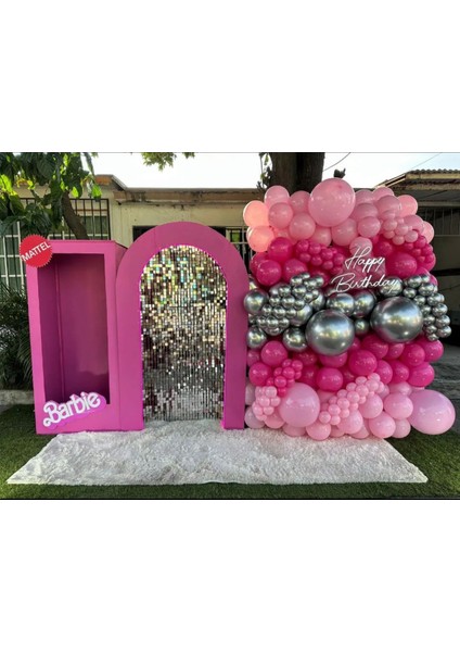 Krom Gümüş Pastel Fuşya ve Makaron Pembe Balon Zinciri 100 Adet