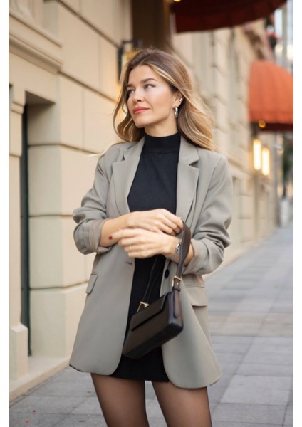 Haki Kruvaze Astarlı Vatkalı Blazer Ceket