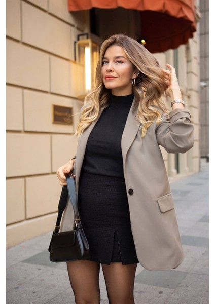 Haki Kruvaze Astarlı Vatkalı Blazer Ceket