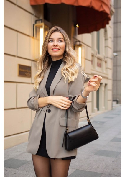 Haki Kruvaze Astarlı Vatkalı Blazer Ceket