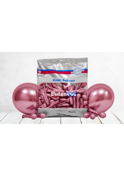 6 Inç Küçük Boy Krom Balon 10 Adet Pembe