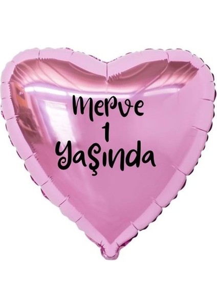 18 Inç Pembe Renk Kişiye Özel Yaşında Yazılı Kalp Folyo Balon