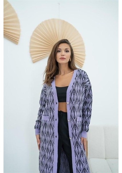 Elbee Fashion Woman Düğmeli Triko Hırka - Lila