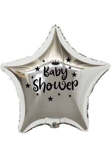 18 Inç Gümüş Renk Taç - Yıldız Figürlü Baby Shower Temalı Yıldız Folyo Balon